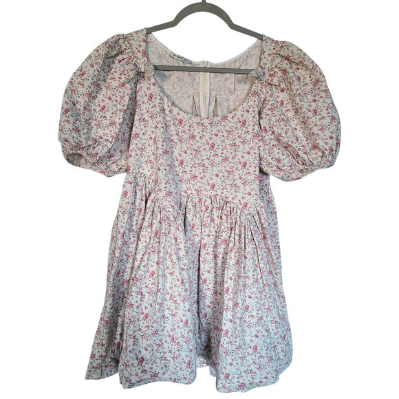 Sandy Liang Hugo Dress Pink/Purple Floral Puff Sleeve Size 6 - Picture 4 of 9